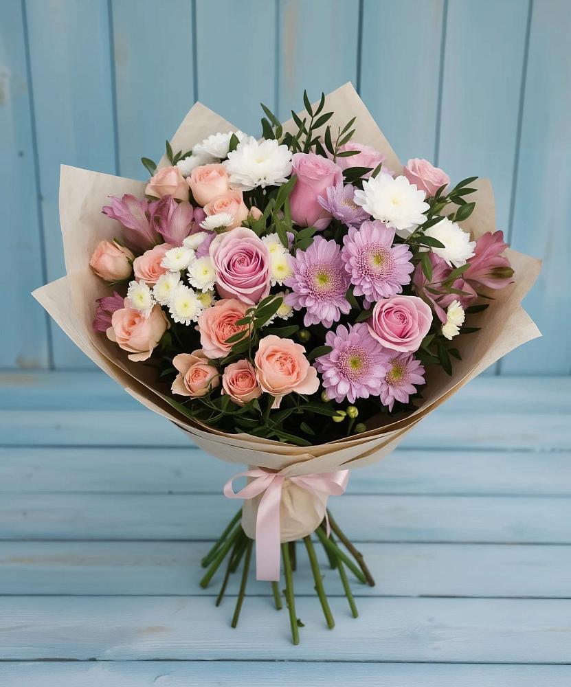 Букет цветов из: Хризантемы, Розы и Альстромерии в Богослово