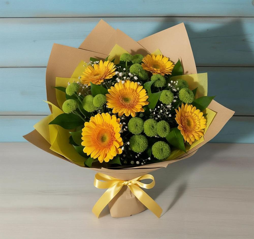Букет цветов из: Герберы и Хризантемы в Богослово