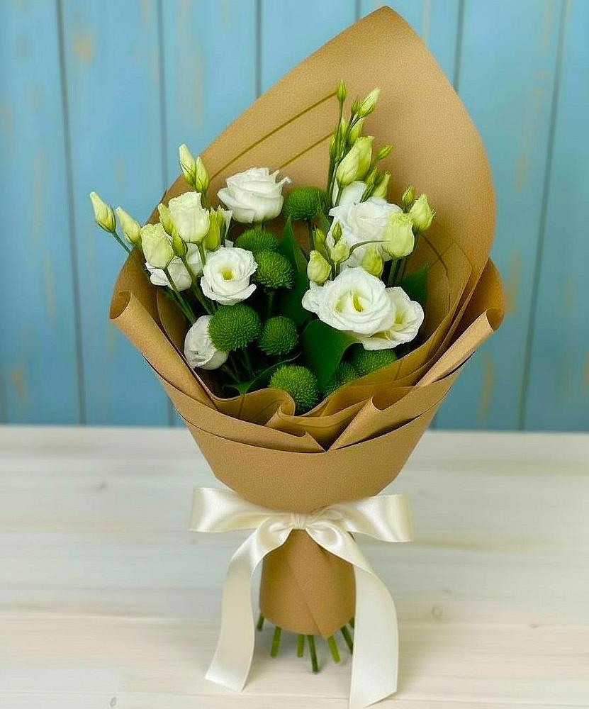 Букет цветов из: Хризантемы и Лизиантусы в Богослово