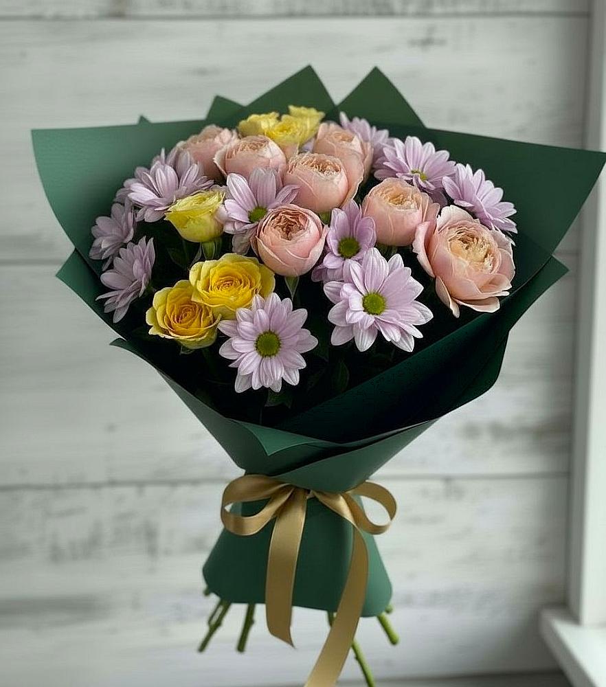 Букет цветов из: Хризантемы и Розы в Богослово