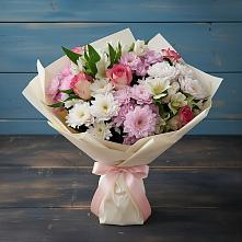 Букет цветов из:  Хризантемы, Альстромерии и Розы в Богослово